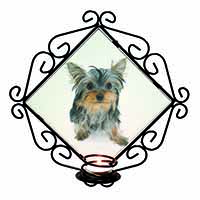 Yorkshire Terrier Dog Wrought Iron Wall Art Candle Holder