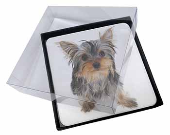 4x Yorkshire Terrier Dog Picture Table Coasters Set in Gift Box