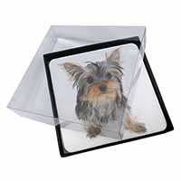 4x Yorkshire Terrier Dog Picture Table Coasters Set in Gift Box