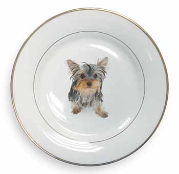 Yorkshire Terrier Dog Gold Rim Plate Printed Full Colour in Gift Box