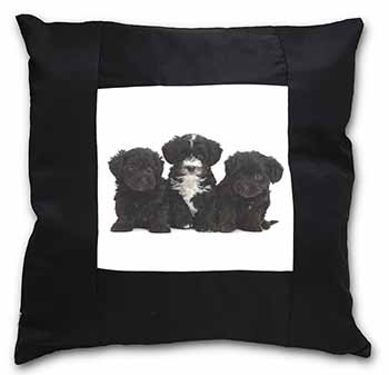 Yorkipoo Puppies Black Satin Feel Scatter Cushion