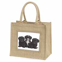 Yorkipoo Puppies Natural/Beige Jute Large Shopping Bag