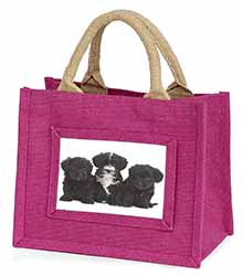 Yorkipoo Puppies Little Girls Small Pink Jute Shopping Bag