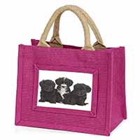 Yorkipoo Puppies Little Girls Small Pink Jute Shopping Bag