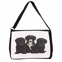 Yorkipoo Puppies Large Black Laptop Shoulder Bag School/College