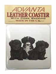 Yorkipoo Puppies Single Leather Photo Coaster