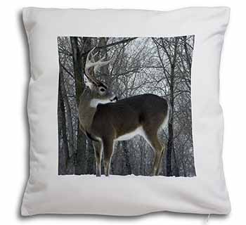 Deer Stag in Snow Soft White Velvet Feel Scatter Cushion