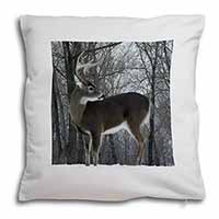 Deer Stag in Snow Soft White Velvet Feel Scatter Cushion