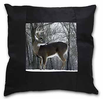 Deer Stag in Snow Black Satin Feel Scatter Cushion