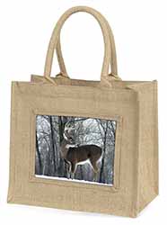 Deer Stag in Snow Natural/Beige Jute Large Shopping Bag