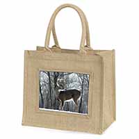 Deer Stag in Snow Natural/Beige Jute Large Shopping Bag