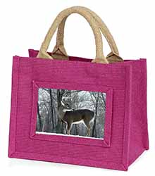 Deer Stag in Snow Little Girls Small Pink Jute Shopping Bag