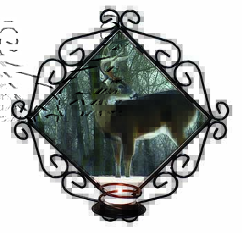 Deer Stag in Snow Wrought Iron Wall Art Candle Holder