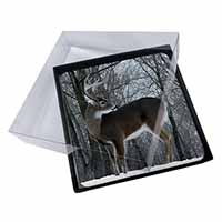 4x Deer Stag in Snow Picture Table Coasters Set in Gift Box - Advanta Group®