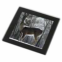 Deer Stag in Snow Black Rim High Quality Glass Coaster
