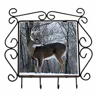 Deer Stag in Snow Wrought Iron Key Holder Hooks