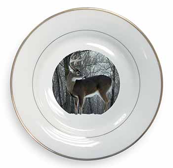 Deer Stag in Snow Gold Rim Plate Printed Full Colour in Gift Box