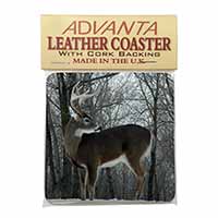 Deer Stag in Snow Single Leather Photo Coaster