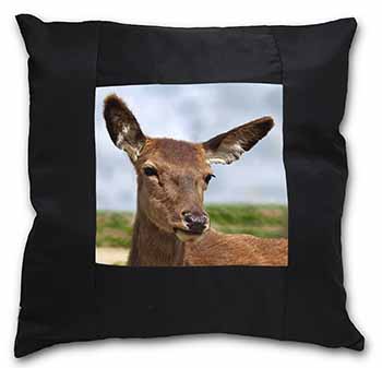 A Pretty Red Deer Black Satin Feel Scatter Cushion