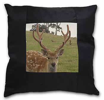 Beautiful Deer Stag Black Satin Feel Scatter Cushion