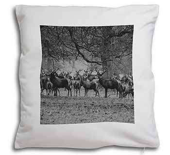Stunning Deer and Stags in Forest Soft White Velvet Feel Scatter Cushion
