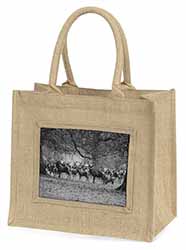 Stunning Deer and Stags in Forest Natural/Beige Jute Large Shopping Bag