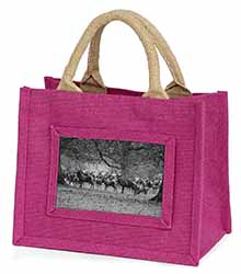 Stunning Deer and Stags in Forest Little Girls Small Pink Jute Shopping Bag