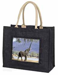 Baby Tuskers Elephant Large Black Jute Shopping Bag