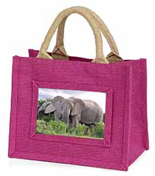 African Elephants Little Girls Small Pink Jute Shopping Bag