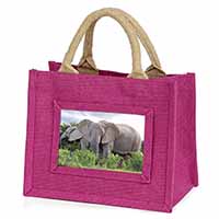 African Elephants Little Girls Small Pink Jute Shopping Bag