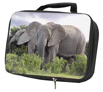 African Elephants Black Insulated School Lunch Box/Picnic Bag