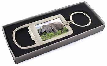 African Elephants Chrome Metal Bottle Opener Keyring in Box