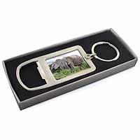 African Elephants Chrome Metal Bottle Opener Keyring in Box