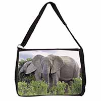 African Elephants Large Black Laptop Shoulder Bag School/College