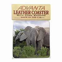 African Elephants Single Leather Photo Coaster