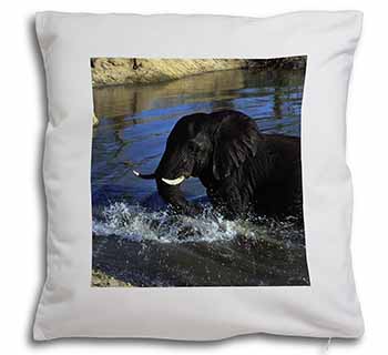 Elephant in Water Soft White Velvet Feel Scatter Cushion