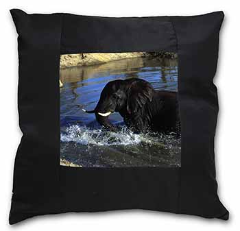 Elephant in Water Black Satin Feel Scatter Cushion