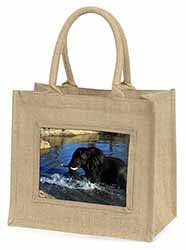 Elephant in Water Natural/Beige Jute Large Shopping Bag