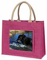 Elephant in Water Large Pink Jute Shopping Bag