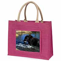 Elephant in Water Large Pink Jute Shopping Bag