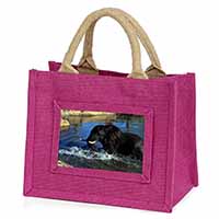 Elephant in Water Little Girls Small Pink Jute Shopping Bag