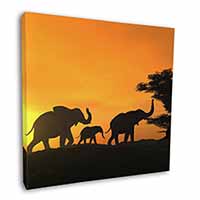 Elephants Silhouette Square Canvas 12"x12" Wall Art Picture Print