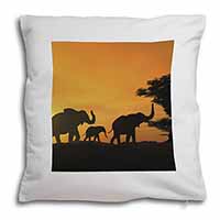 Elephants Silhouette Soft White Velvet Feel Scatter Cushion