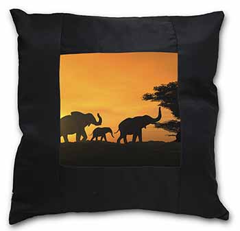 Elephants Silhouette Black Satin Feel Scatter Cushion