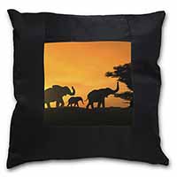 Elephants Silhouette Black Satin Feel Scatter Cushion
