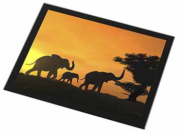 Elephants Silhouette Black Rim High Quality Glass Placemat