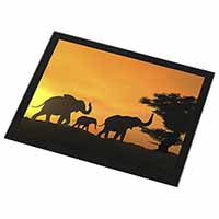 Elephants Silhouette Black Rim High Quality Glass Placemat