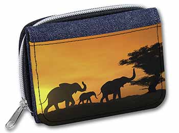 Elephants Silhouette Unisex Denim Purse Wallet