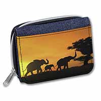 Elephants Silhouette Unisex Denim Purse Wallet