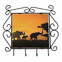 Elephants Silhouette Wrought Iron Key Holder Hooks